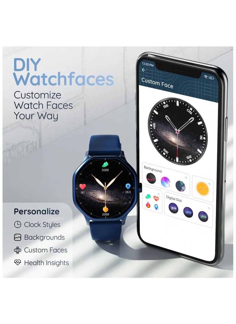 بيبل ساعة ذكية بشاشة عالية الدقة مقاس 1.39 بوصة من Hive، اتصال BT، جناح صحي، أوضاع رياضية متعددة، متوافقة مع Android وiOS، إنذار وإشعار، وجوه ساعة DIY، ألعاب مدمجة، ساعة عالمية، أزرق