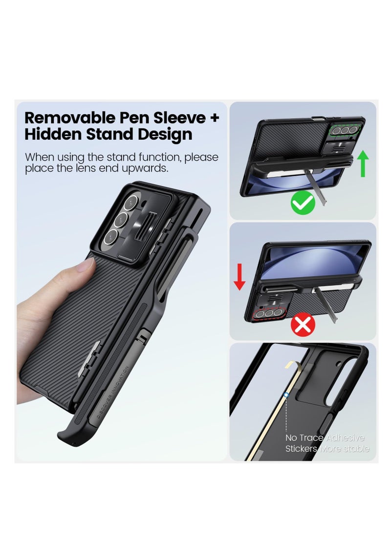 Aookay - Case for Samsung Galaxy Z Fold 5, with Pen Holder and Slide Camera Cover, Creative Hinge Protection, Hidden Kickstand, Protective Phone Case. Not Include the Pen. - Image 1