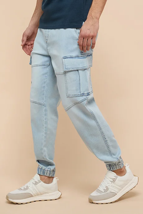 R&B Solid Cargo Jeans with Button Closure