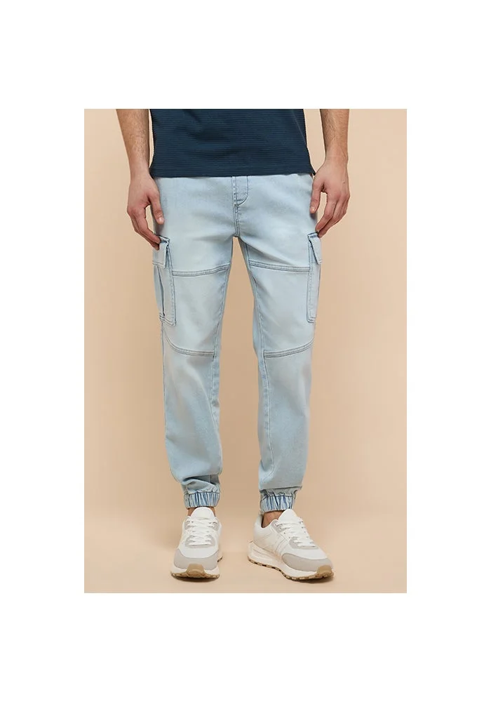 Solid Cargo Jeans with Button Closure