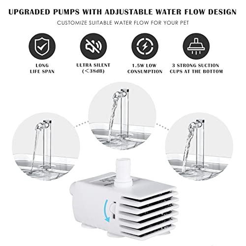 PETNF Replacement Pump for Cat Water Fountain with LED Light, Compatible for 3L/101OZ Transparency Pet Water Fountain, Ultra Quiet Long Lifespan Cat Water Pump with Adjustable 3 Kind Water Flow - Image 5