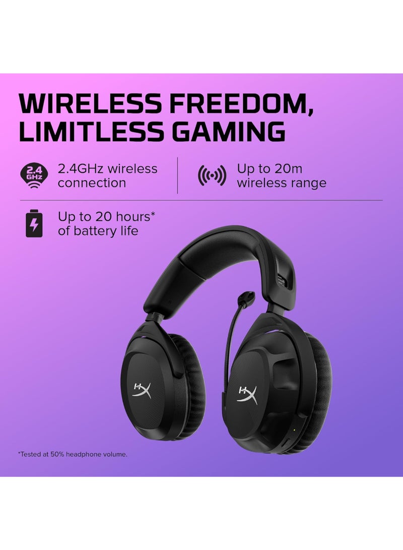 هايبركس سماعة رأس لاسلكية HyperX Cloud Stinger 2 للألعاب متوافقة مع الكمبيوتر الشخصي، مزودة بميكروفون دوار لإلغاء الضوضاء، وإسفنج مريح، وعمر بطارية يصل إلى 20 ساعة - أسود - Image 2