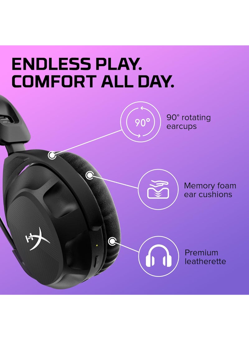 هايبركس سماعة رأس لاسلكية HyperX Cloud Stinger 2 للألعاب متوافقة مع الكمبيوتر الشخصي، مزودة بميكروفون دوار لإلغاء الضوضاء، وإسفنج مريح، وعمر بطارية يصل إلى 20 ساعة - أسود - Image 5