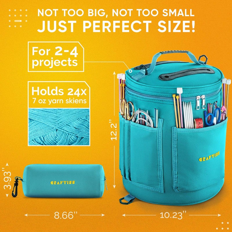CRAFTISS Knitting Bag Yarn Storage - Mother's Day Gift - Best Durable Canvas Yarn Bag - Yarn Organizer Crochet Bag with Knitting Accessories Case - Image 2