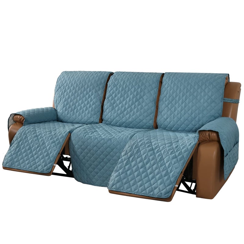 MeilleMaison Recliner Sofa Slipcover Couch Covers for 3 Cushion Couch Non Slip Reclining Sofa Cover with Elastic Straps Washable Furniture Protector for Kids Dogs Pets 3 Seater BlueBeige
