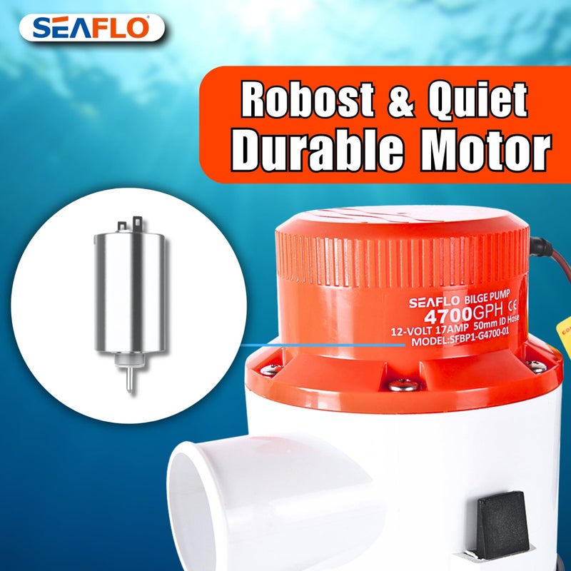 SEAFLO 01 Series 4700 GPH Bilge Pump â€“ 12V, 2" Outlet, Marine Submersible Pump, Anti-Airlock Protection, Snap-Off Strainer Base, CE & RoHS Certified â€“ 4-Year Warranty - Image 4