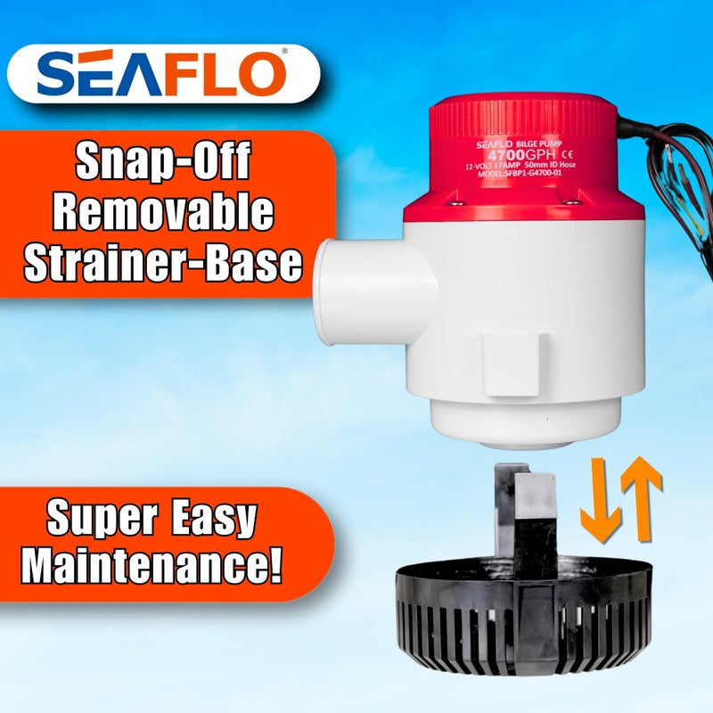 SEAFLO 01 Series 4700 GPH Bilge Pump â€“ 12V, 2" Outlet, Marine Submersible Pump, Anti-Airlock Protection, Snap-Off Strainer Base, CE & RoHS Certified â€“ 4-Year Warranty - Image 5