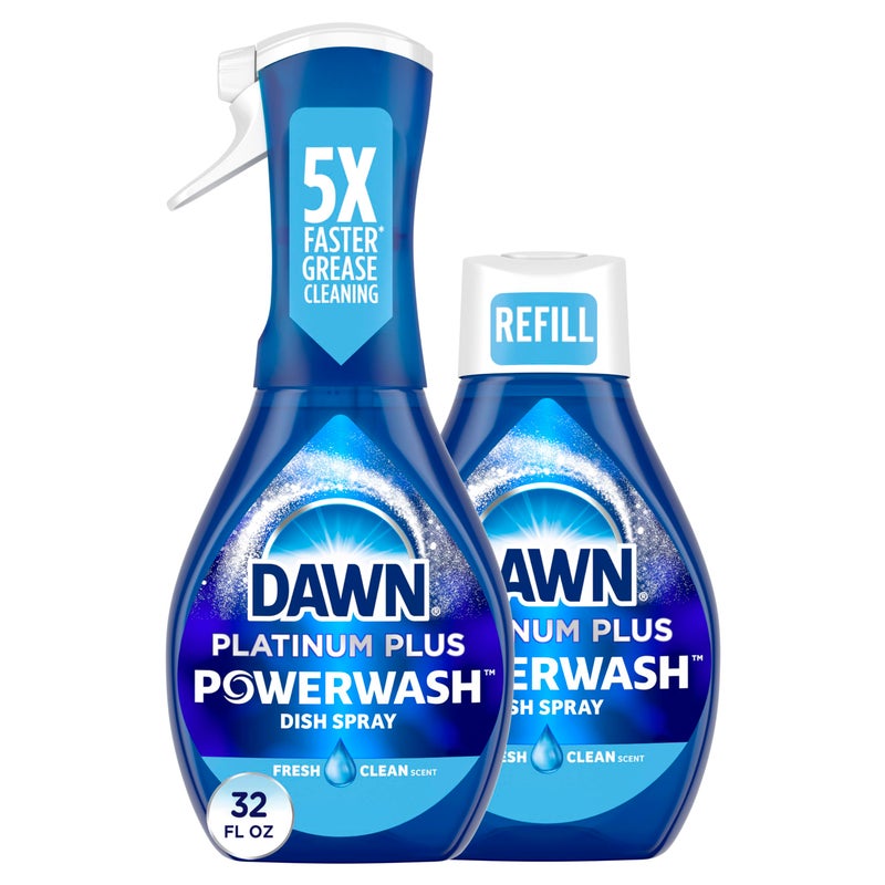 Dawn Powerwash Spray, Dish Soap, Dishwashing Liquid, Cleaning Supplies, Fresh, 1 Starter Kit + 1 Refill, 32 Fl Oz - Image 1