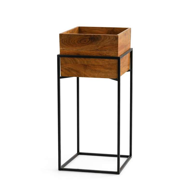 Pan Home Koa Wooden Planter With Metal Stand 38x38x78cm -Natural - 221ARX9900022 - Image 4