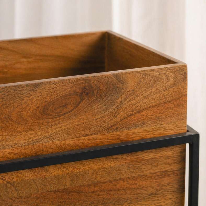 Pan Home Koa Wooden Planter With Metal Stand 38x38x78cm -Natural - 221ARX9900022 - Image 2