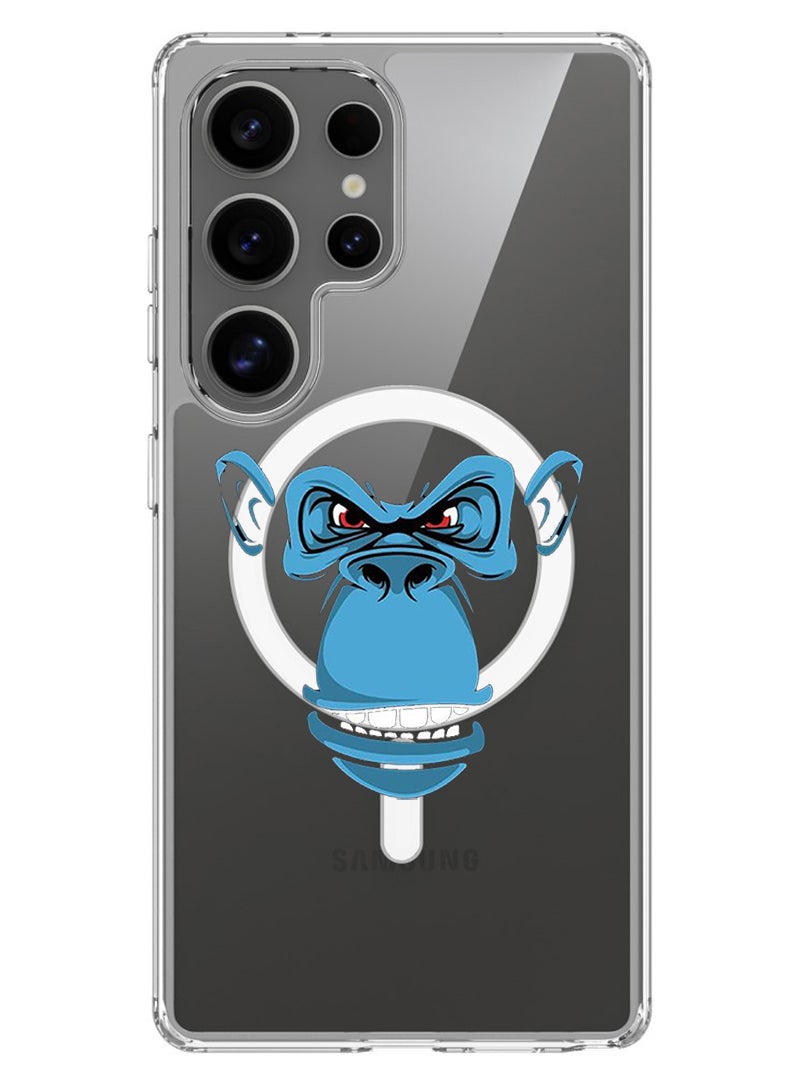 Theodor Magnetic Case for Samsung Galaxy S25 Ultra 6.9-inch Compatible with MagSafe Wireless Charging, Shockproof Phone Bumper Cover Blue monkey face - Image 1