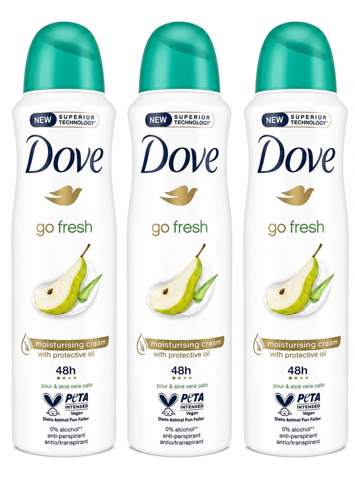 Dove Pack Of 3 Dove Go Freshpear And Aloe Vera Deodorant Deo 48h 150 ml