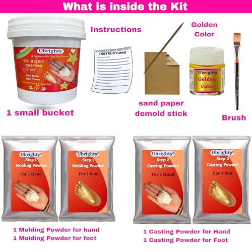 Ubrighty Casting kit for Baby, 2 Hand OR feet, Hand molding Casting kit Hand and Foot Casting 3D Hand Print and Foot Print, Molding Clay Powder (2 Casting up to 9 Month Baby) - Image 3
