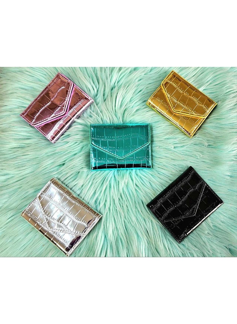 zoba Luxury women's wallet with a crocodile-embossed leather pattern – a stylish and compact mini design with multiple card slots and a pocket for bills and coins – durable, glossy leather material that easily fits in any bag – perfect organization and everyday convenience in one compact and fashionable wallet – gold color - Image 4