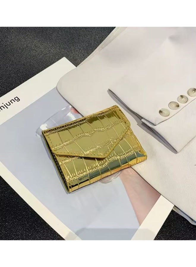 zoba Luxury women's wallet with a crocodile-embossed leather pattern – a stylish and compact mini design with multiple card slots and a pocket for bills and coins – durable, glossy leather material that easily fits in any bag – perfect organization and everyday convenience in one compact and fashionable wallet – gold color - Image 3