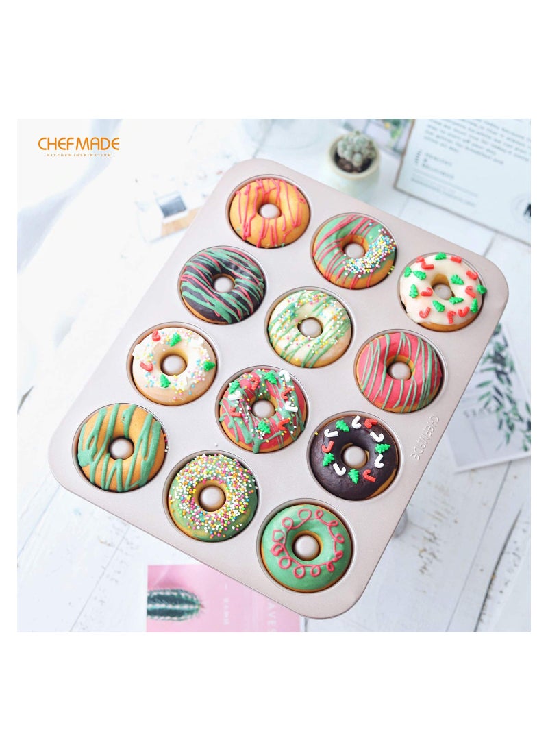 chefmade - Donut Mold Cake Pan 12 Cavity Non-Stick Ring Doughnut Bakeware - Image 1