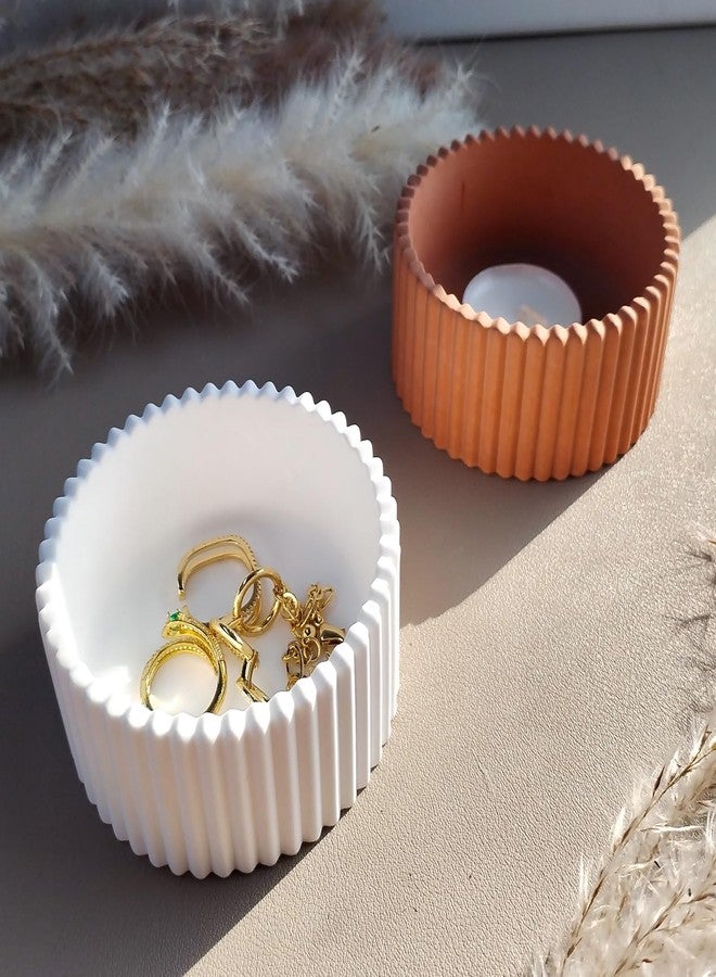 Wehous 2PCS Round Candle Holder Molds, Striped Storage Box Jar Plant Pot Silicone Molds for Epoxy Resin Concrete Cement Plaster, Container Trinket Tray Jewelry Holder Craft Mould DIY Home Ornament - Image 4