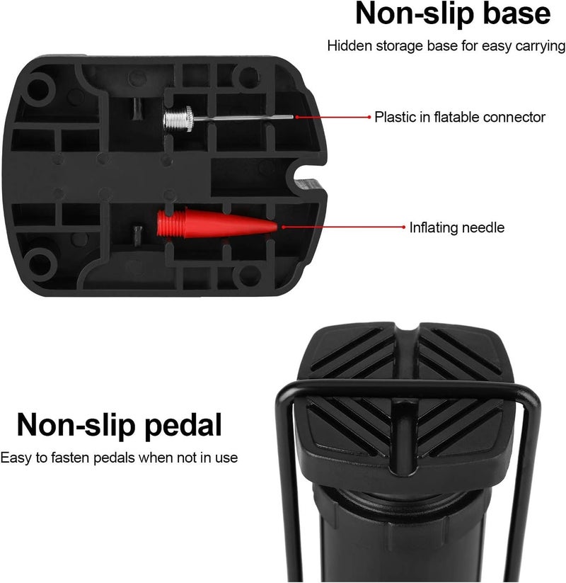 QUPET Bike Pump, Mini Bicycle Pump Portable Bike Floor Pump with Presta and Schrader Valves Aluminum Alloy Floor Bicycle Air Pump Compact Mini Bike Tire Pump, Extra Valve and Gas Needle for All Bike - Image 3