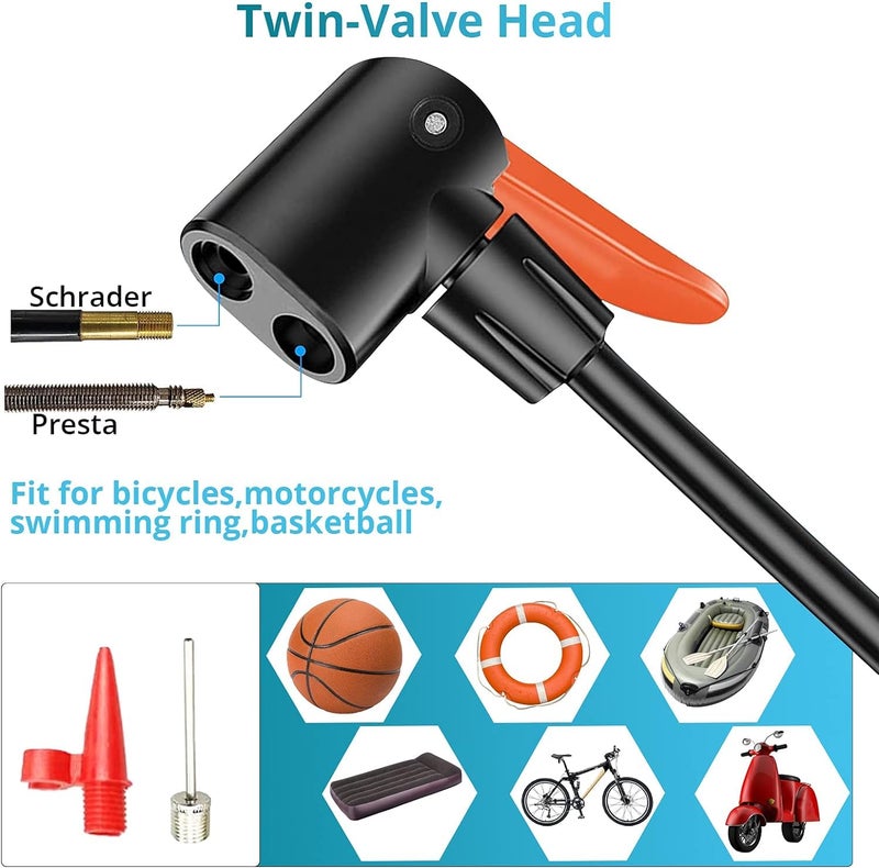 QUPET Bike Pump, Mini Bicycle Pump Portable Bike Floor Pump with Presta and Schrader Valves Aluminum Alloy Floor Bicycle Air Pump Compact Mini Bike Tire Pump, Extra Valve and Gas Needle for All Bike - Image 2