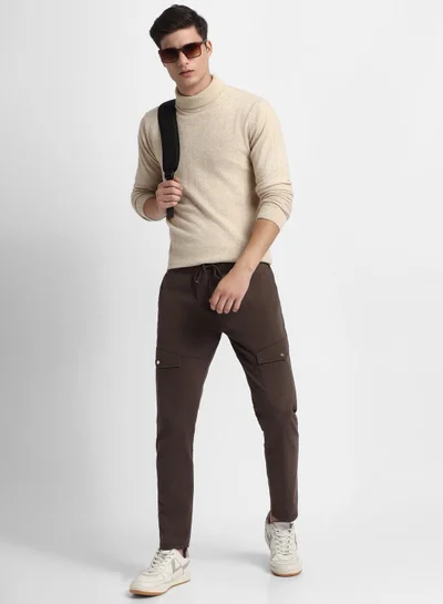 Dennis Lingo Slim Fit Graphite Grey Men's Cotton Lycra Cargo Trouser, Mid Rise, Full Length, Casual