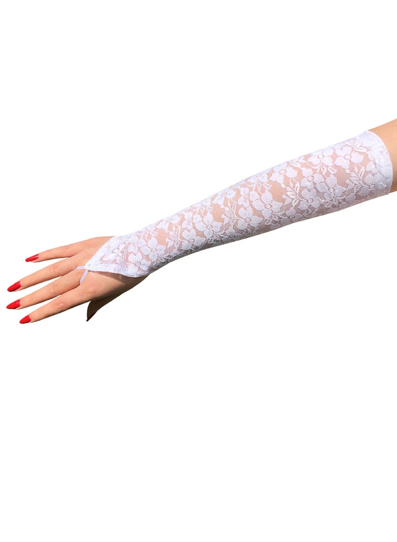 Women Fingerless Lace Gloves , Elbow Length Long Gloves, Prom Cosplay Evening Wedding Dinner Bridal Dance Gloves（White）  - Image 4