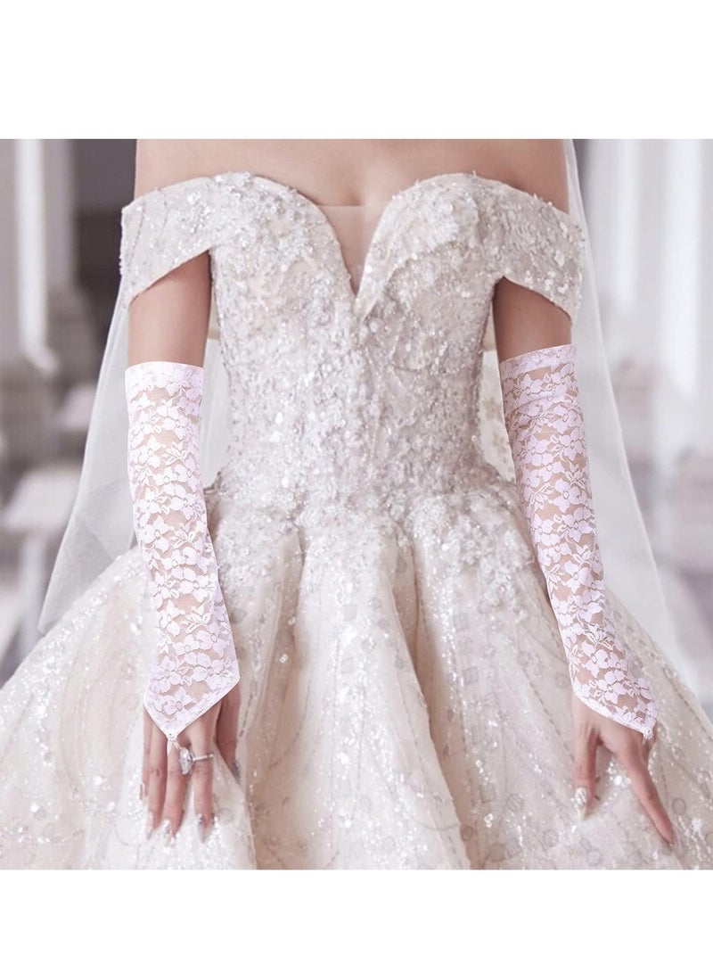 Women Fingerless Lace Gloves , Elbow Length Long Gloves, Prom Cosplay Evening Wedding Dinner Bridal Dance Gloves（White）  - Image 5