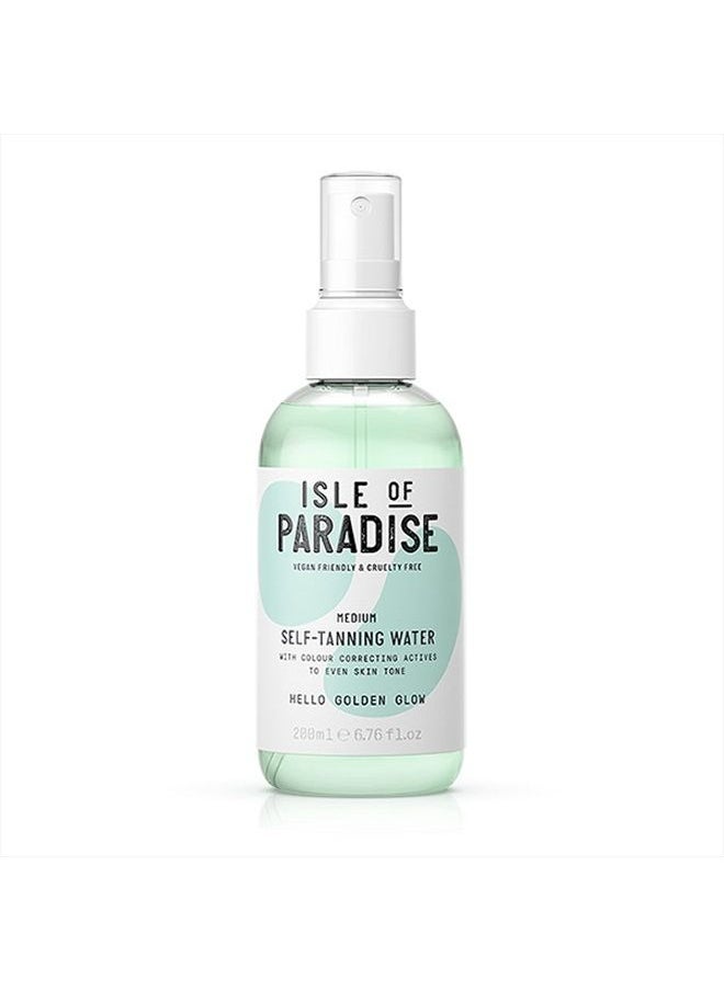 ISLE OF PARADISE Self Tanning Water, Medium (Golden Glow) - Color Correcting and Red Cancelling Self Tan Spray, Vegan and Cruelty Free, 6.76 Fl Oz  - Image 1