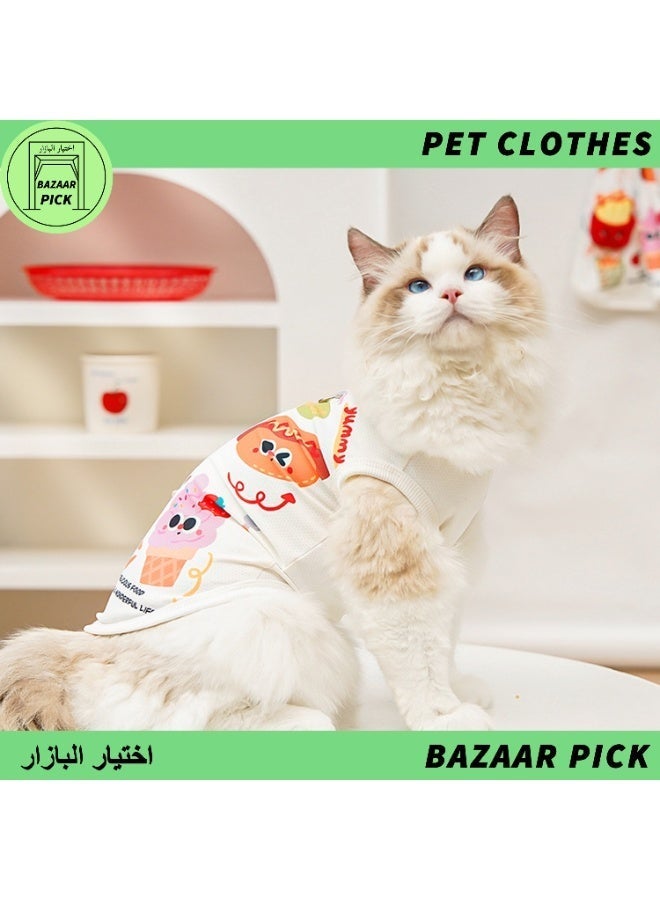 ملابس حيوانات أليفة تصميم برجر وبطاطس سترة مريحة للقطط والكلاب مقاس S - Image 3