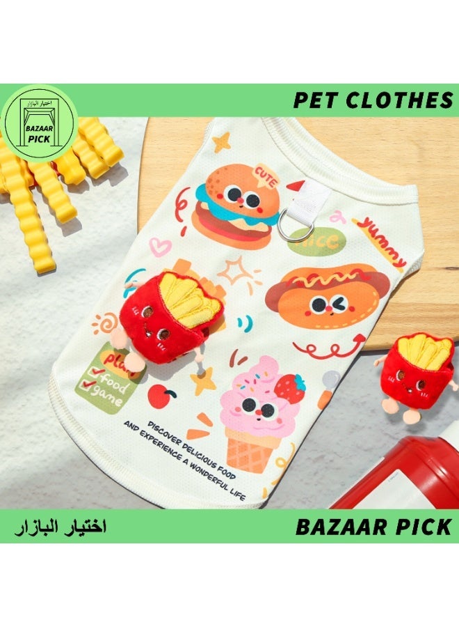 ملابس حيوانات أليفة تصميم برجر وبطاطس سترة مريحة للقطط والكلاب مقاس S - Image 4