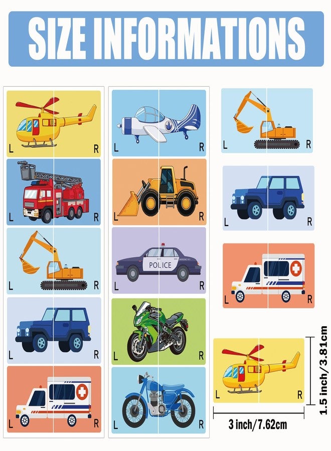 SMARSTICKER 80Pcs Kids Cute Right Left Car Stickers 3 x 1.5 Inch - Cartoon Plane Forklift Sole Sticker Children Boys Girls Shoes Stickers for Early Learning - Image 2