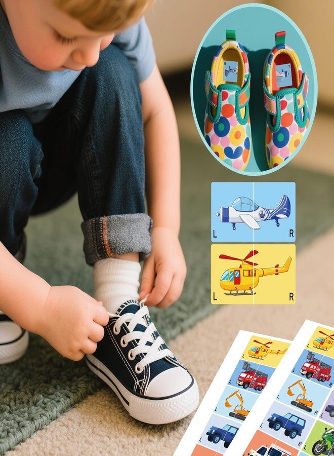 SMARSTICKER 80Pcs Kids Cute Right Left Car Stickers 3 x 1.5 Inch - Cartoon Plane Forklift Sole Sticker Children Boys Girls Shoes Stickers for Early Learning - Image 3