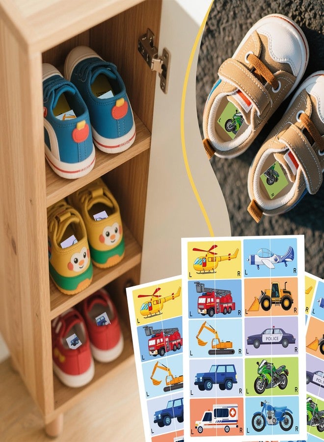 SMARSTICKER 80Pcs Kids Cute Right Left Car Stickers 3 x 1.5 Inch - Cartoon Plane Forklift Sole Sticker Children Boys Girls Shoes Stickers for Early Learning - Image 5