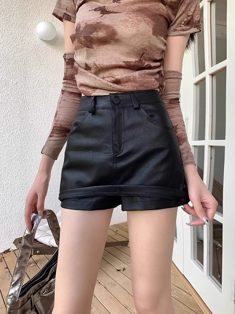 Sweet Cool Spice Girls Puleather Half Skirt Womens Spring 150 Small Short High Waist Hip A- line Miniskirt Xs High brown (lined) - Image 2