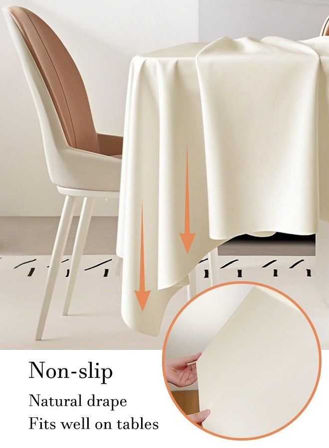 HaHaHai 140x200cm Table Cloth, Waterproof Lambskin Texture Tablecloths, Oil Resistant Soft PU Leather Table Cover for Dining Room, Kitchen, Party, Cream White - Image 4