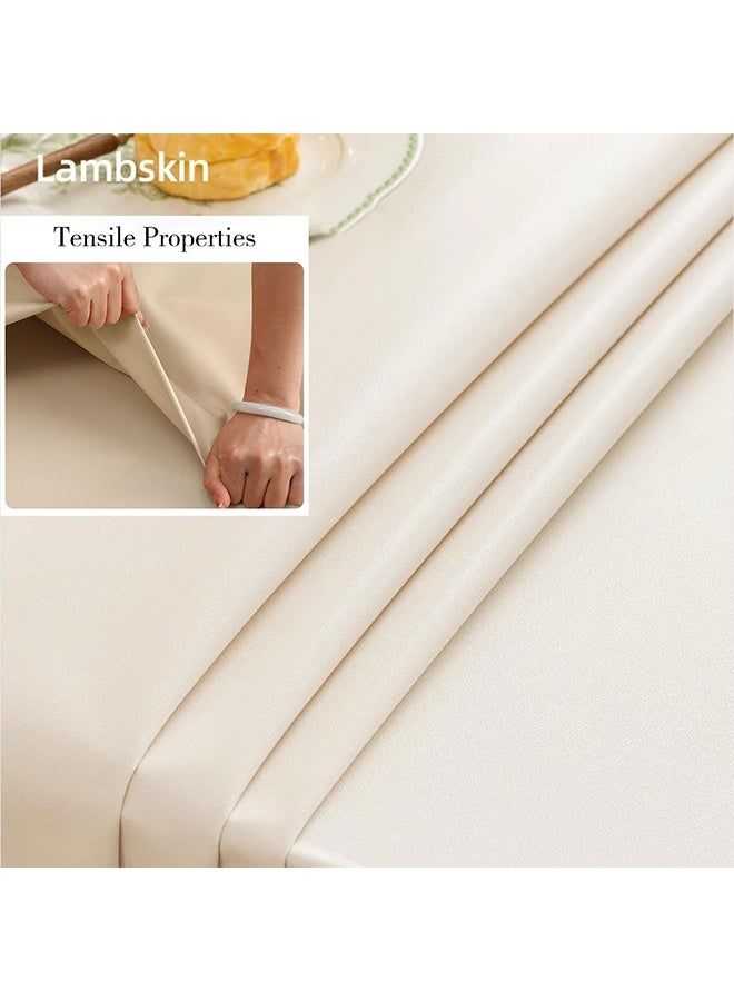 HaHaHai 140x200cm Table Cloth, Waterproof Lambskin Texture Tablecloths, Oil Resistant Soft PU Leather Table Cover for Dining Room, Kitchen, Party, Cream White - Image 3