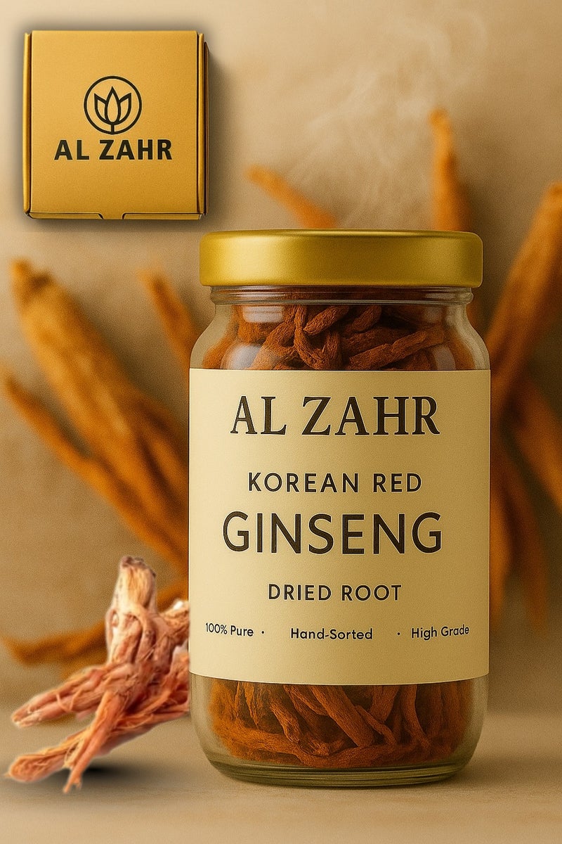 زهر جذر الجينسنغ الأحمر الكوري المجفف من شركة الزهر - مكمل غذائي عشبي عالي الجودة طبيعي 100% - Image 1