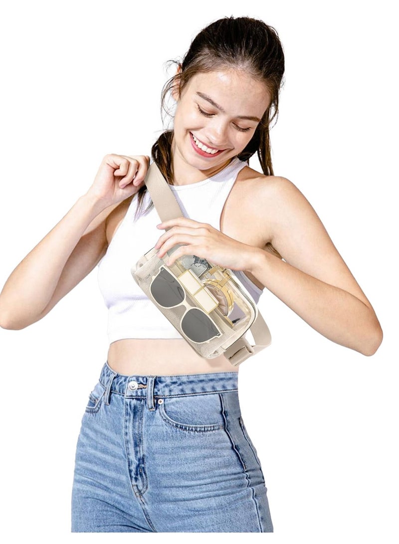 Clear Pack Belt Bag Stadium Approved for Women Men, with Adjustable Strap Water-resistant Waist bag Clear Purse, for Travel Workout Running Hiking, Beige, Fashion - Image 2