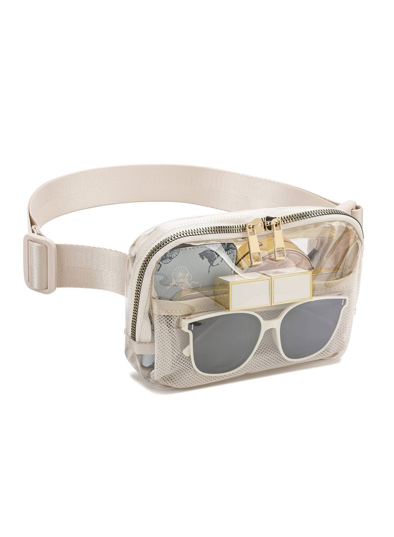 Clear Pack Belt Bag Stadium Approved for Women Men, with Adjustable Strap Water-resistant Waist bag Clear Purse, for Travel Workout Running Hiking, Beige, Fashion - Image 1