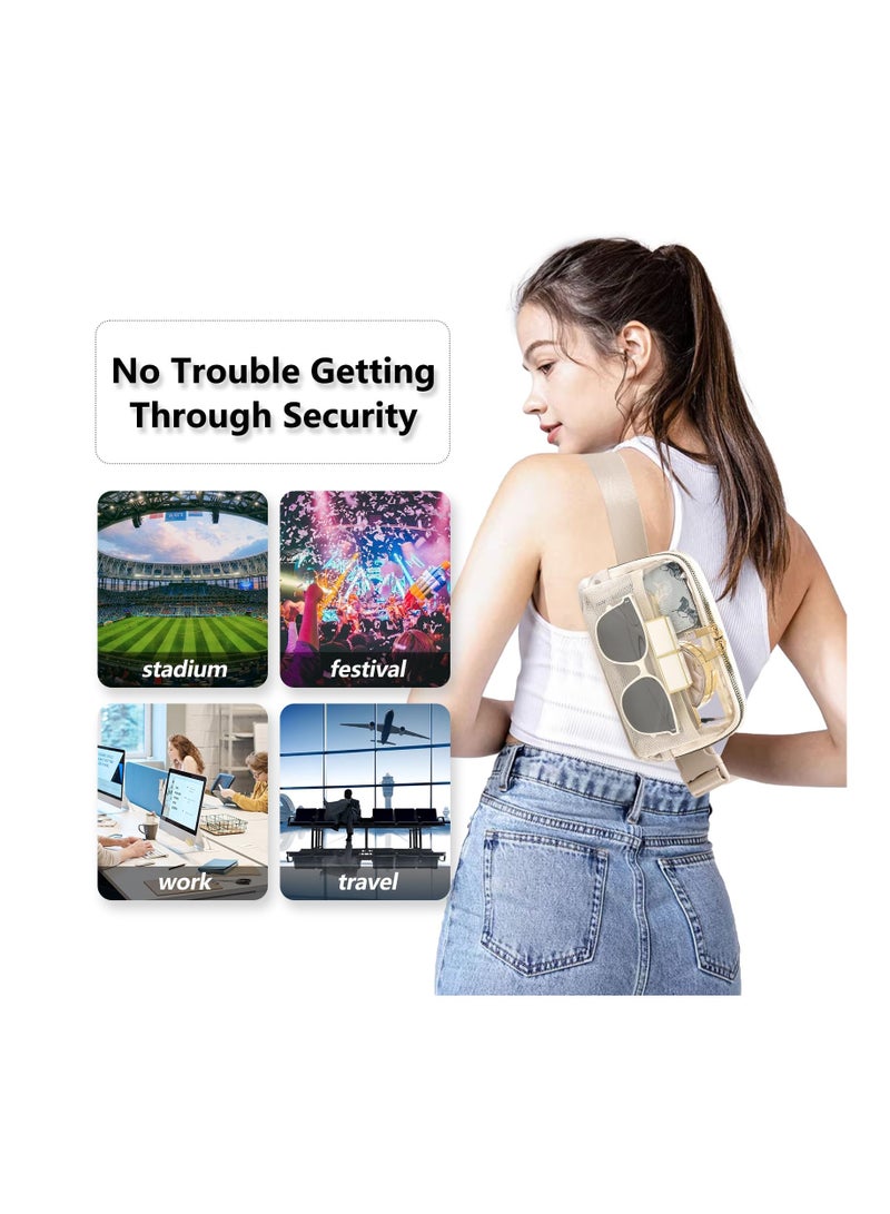 Clear Pack Belt Bag Stadium Approved for Women Men, with Adjustable Strap Water-resistant Waist bag Clear Purse, for Travel Workout Running Hiking, Beige, Fashion - Image 3