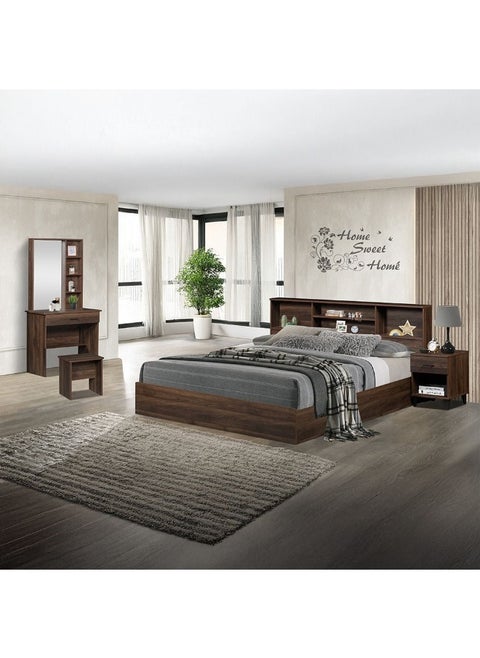 Gamorah New 180x200 King Bed Set with 1 Nightstand, Dresser, Mirror & Stool Elegant King Size Bedroom Set, Modern Furniture with Storage for Stylish Home DÃ©cor-Columbia Dark Brown