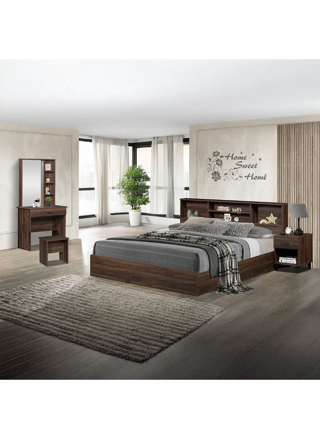 DANUBE HOME Gamorah New 180x200 King Bed Set with 1 Nightstand, Dresser, Mirror & Stool Elegant King Size Bedroom Set, Modern Furniture with Storage for Stylish Home DÃ©cor-Columbia Dark Brown  - Image 1