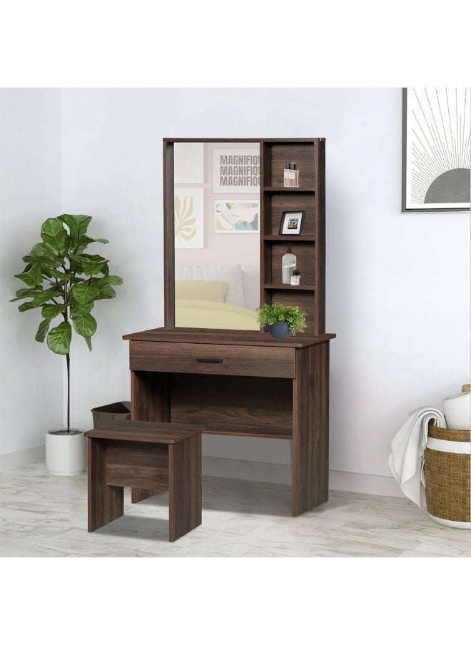 DANUBE HOME Gamorah New 180x200 King Bed Set with 1 Nightstand, Dresser, Mirror & Stool Elegant King Size Bedroom Set, Modern Furniture with Storage for Stylish Home DÃ©cor-Columbia Dark Brown  - Image 3