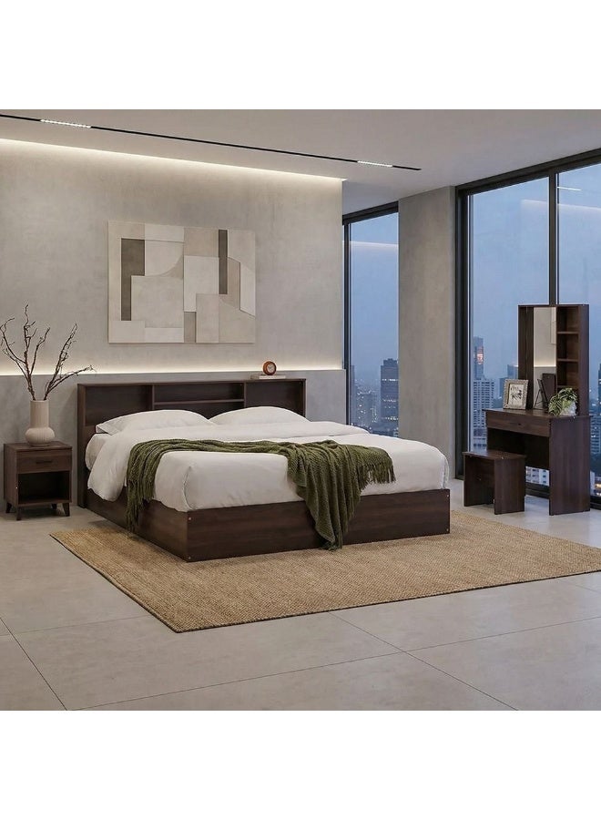 DANUBE HOME Gamorah New 180x200 King Bed Set with 1 Nightstand, Dresser, Mirror & Stool Elegant King Size Bedroom Set, Modern Furniture with Storage for Stylish Home DÃ©cor-Columbia Dark Brown - Image 1
