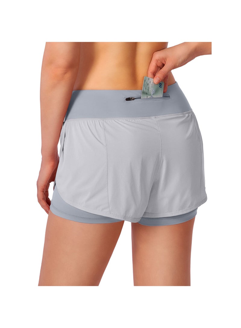 Shorts, Running Shorts, Women’s 2 in 1 Stretchy Breathable Shorts, Womens Athletic Shorts, Workout Athletic Gym Yoga Shorts for Women with Phone Pockets (L) - Image 3