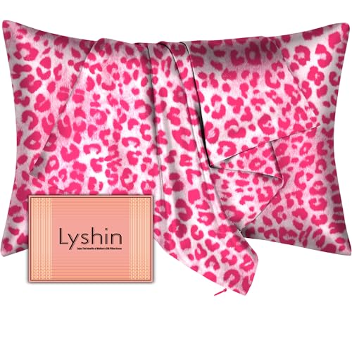 LYSHIN Silk Pillow Cases Standard Size with Hidden Zipper, Mulberry Silk Pillowcase for Hair and Skin, Smooth and Soft Breathable Cooling Silk Satin Pillow Covers for Sleeping, Gifts for Women, Leopard Pink - Image 1