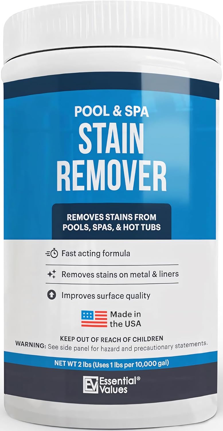 Essential Values Swimming Pool & Spa Stain Remover (2 LBS) - Compatible with Vinyl Liners, Fiberglass & Metals - Effective Formula Removes Rust & Tough Stains - Image 1