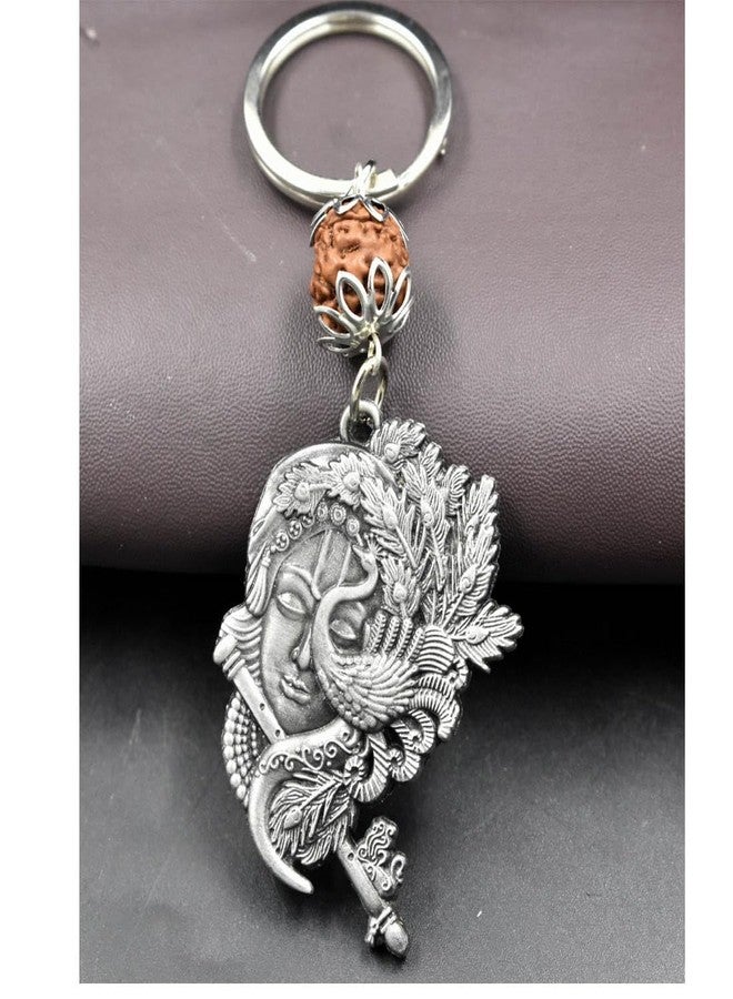 AFH Lord Krishna Flute and Peacock Grey Rudraksha keychain for Men and Women - Image 2