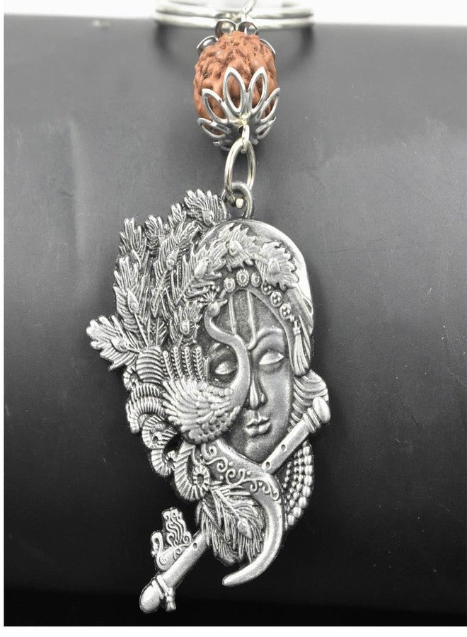 AFH Lord Krishna Flute and Peacock Grey Rudraksha keychain for Men and Women - Image 1