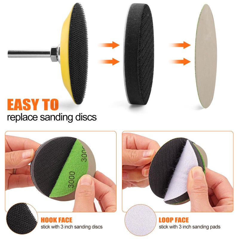 POLIWELL 5 Pack 3 Inch (75mm) Foam Interface Pad, Hook and Loop Soft Foam Buffing Pad, Soft Density Buffer Backing Pad for 3" Sanding Discs, Drill, Mini RO Sander for Detail Sanding - Image 4