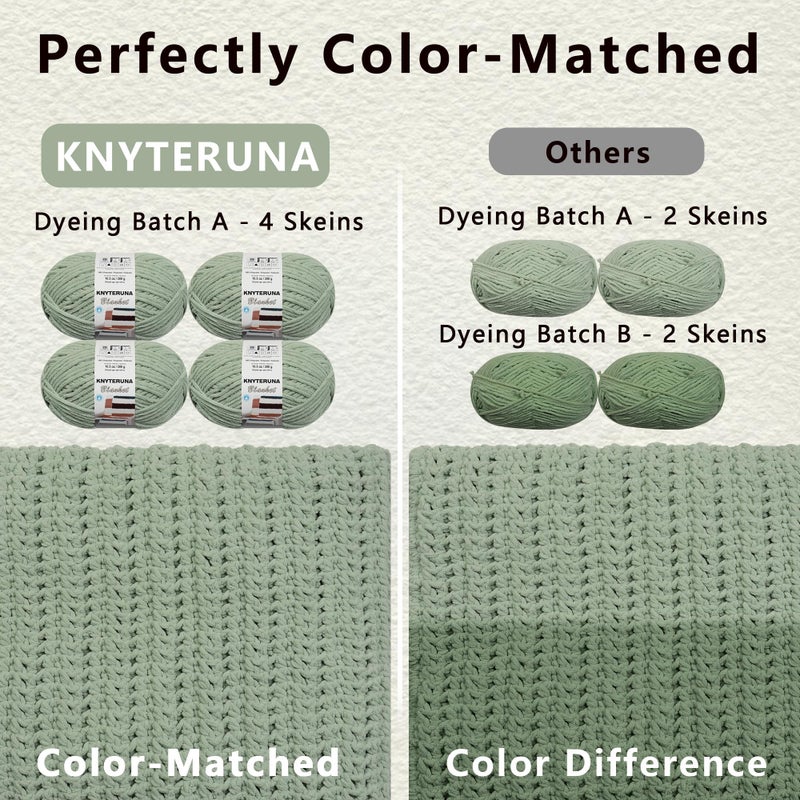Knyteruna #6 Super Bulky Blanket Yarn for Crocheting - 4 Skeins(Each 10.5oz/300g, 220yds/201m), Chunky Chenille Thick Plush Big Soft Yarn for Crocheting Knitting Blankets, Sage Green - Image 3